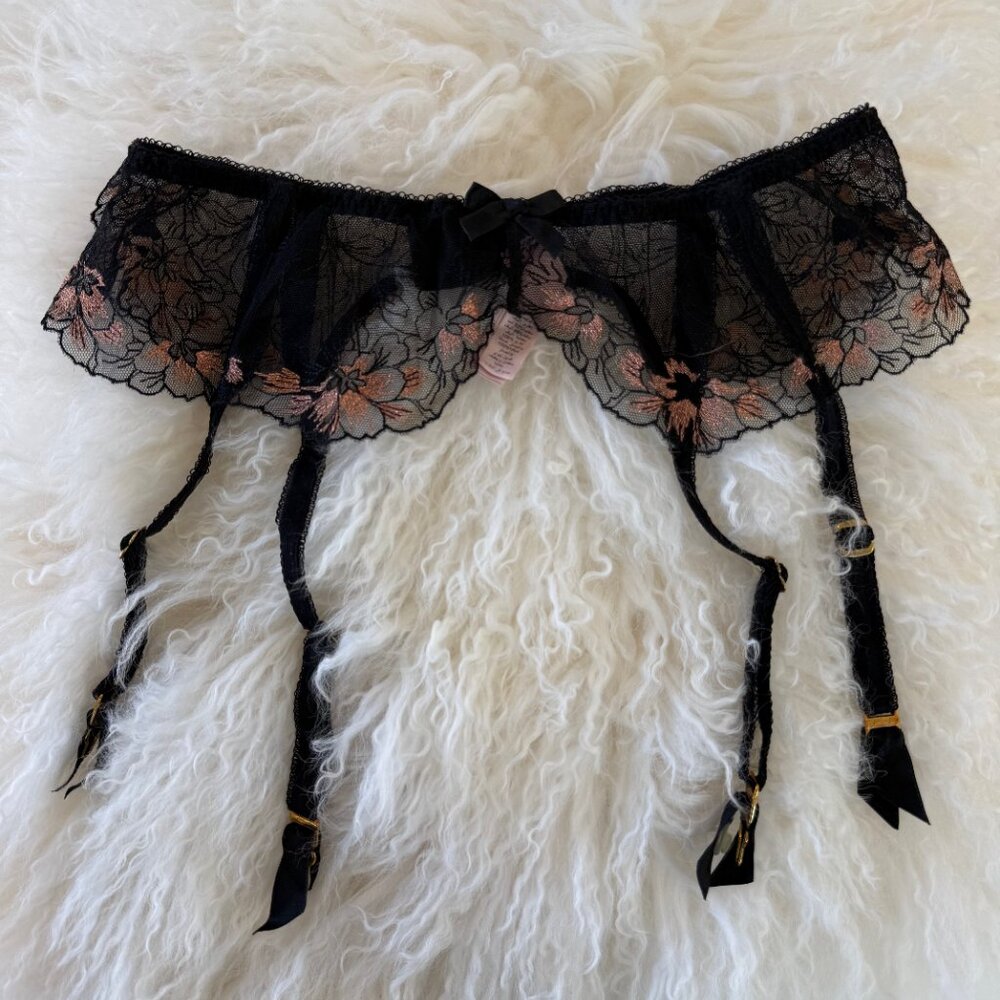 AGENT PROVOCATEUR LALEH Black & Bronze Net Garter Belt Suspender 4/8-10 RARE